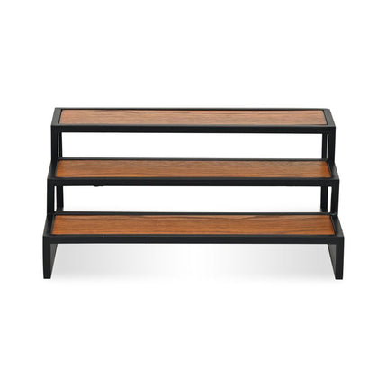 15" Black And Brown Metal And Solid Wood Handmade Three Tier Tray HomeRoots