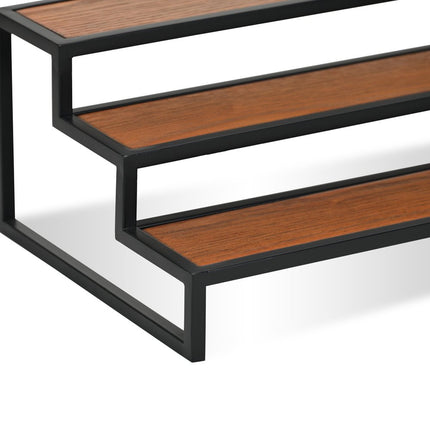 15" Black And Brown Metal And Solid Wood Handmade Three Tier Tray HomeRoots