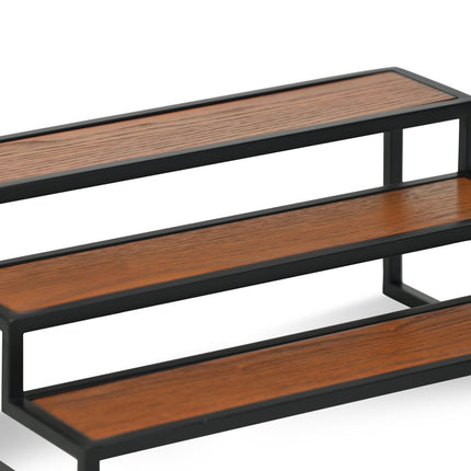 15" Black And Brown Metal And Solid Wood Handmade Three Tier Tray HomeRoots