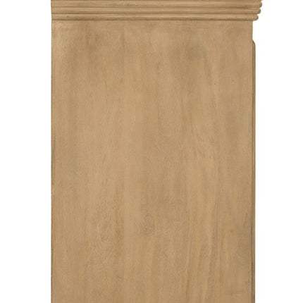 76" Natural Distressed Solid Wood Sideboard Soft Close with Four Glass Doors HomeRoots