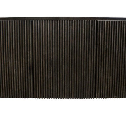 80" Brown Distressed Solid Wood Ribbed Texture Sideboard with Three Doors HomeRoots
