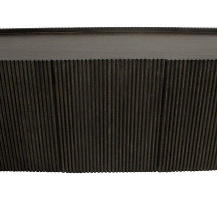 80" Brown Distressed Solid Wood Ribbed Texture Sideboard with Three Doors HomeRoots