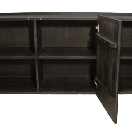 80" Brown Distressed Solid Wood Ribbed Texture Sideboard with Three Doors HomeRoots