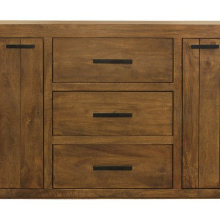 71" Chestnut Distressed Solid Wood Three Drawer Sideboard with Two Doors HomeRoots