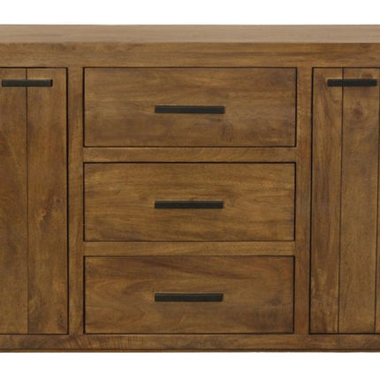 71" Chestnut Distressed Solid Wood Three Drawer Sideboard with Two Doors HomeRoots