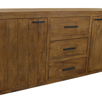 71" Chestnut Distressed Solid Wood Three Drawer Sideboard with Two Doors HomeRoots