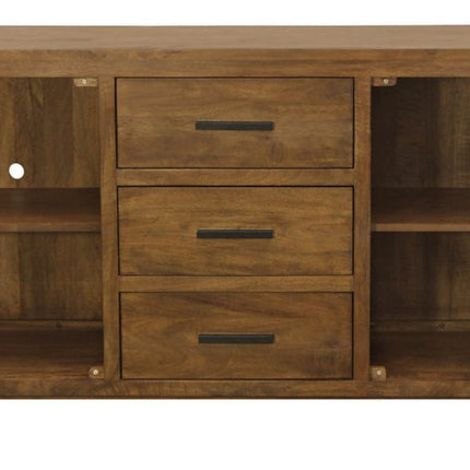 71" Chestnut Distressed Solid Wood Three Drawer Sideboard with Two Doors HomeRoots