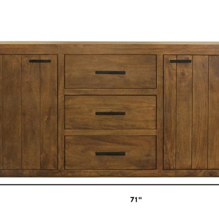 71" Chestnut Distressed Solid Wood Three Drawer Sideboard with Two Doors HomeRoots