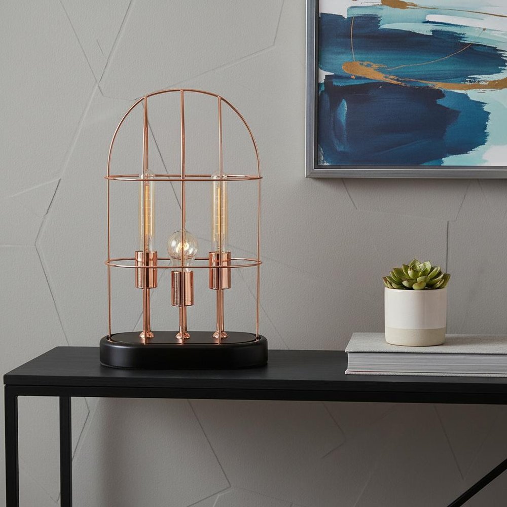 19" Black Metal Round Bedside Lamp