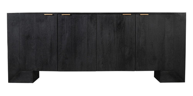 86" Charcoal Distressed Solid Wood Sideboard with Four Doors HomeRoots