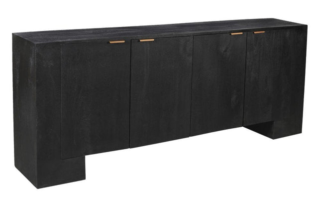 86" Charcoal Distressed Solid Wood Sideboard with Four Doors HomeRoots