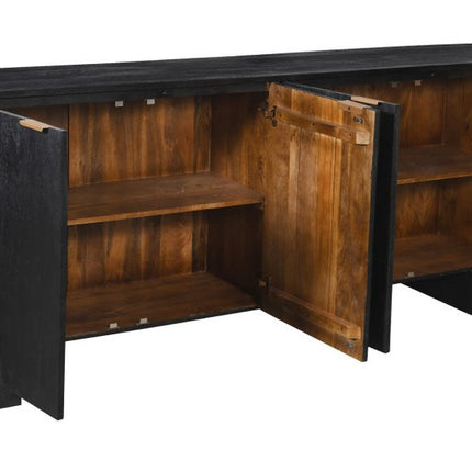 86" Charcoal Distressed Solid Wood Sideboard with Four Doors HomeRoots