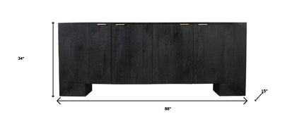 86" Charcoal Distressed Solid Wood Sideboard with Four Doors HomeRoots