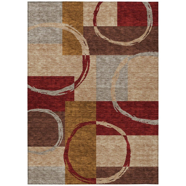 9' X 12' Wheat And Burgundy Geometric Washable Indoor Outdoor Area Rug HomeRoots