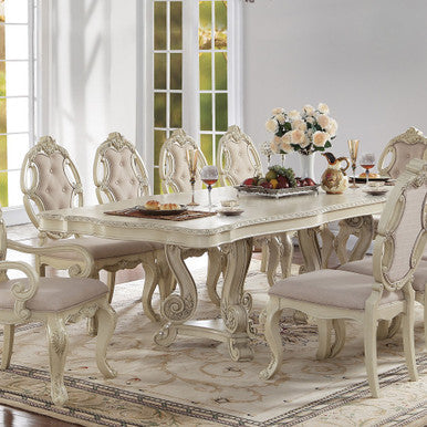 ACME 61280 Ragenardus Dining Table with Double Pedestal, Antique White (1Set/2Ctn) ACME Furniture