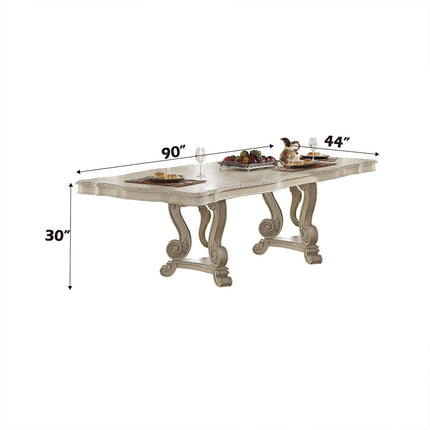 ACME 61280 Ragenardus Dining Table with Double Pedestal, Antique White (1Set/2Ctn)