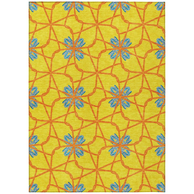 9' X 12' Yellow And Teal Blue Geometric Washable Indoor Outdoor Area Rug HomeRoots