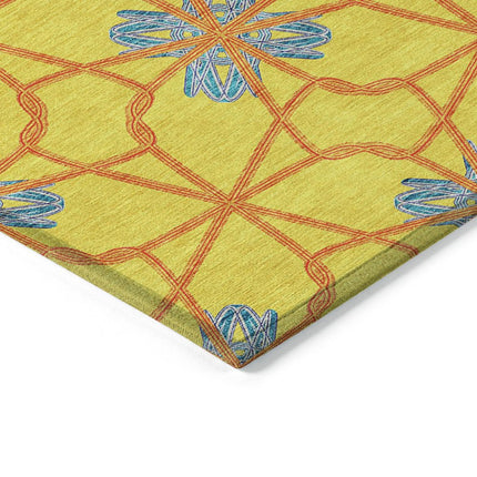 9' X 12' Yellow And Teal Blue Geometric Washable Indoor Outdoor Area Rug HomeRoots