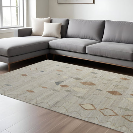 9' X 13' Tan Brown And Gray Moroccan Hand Knotted Area Rug HomeRoots