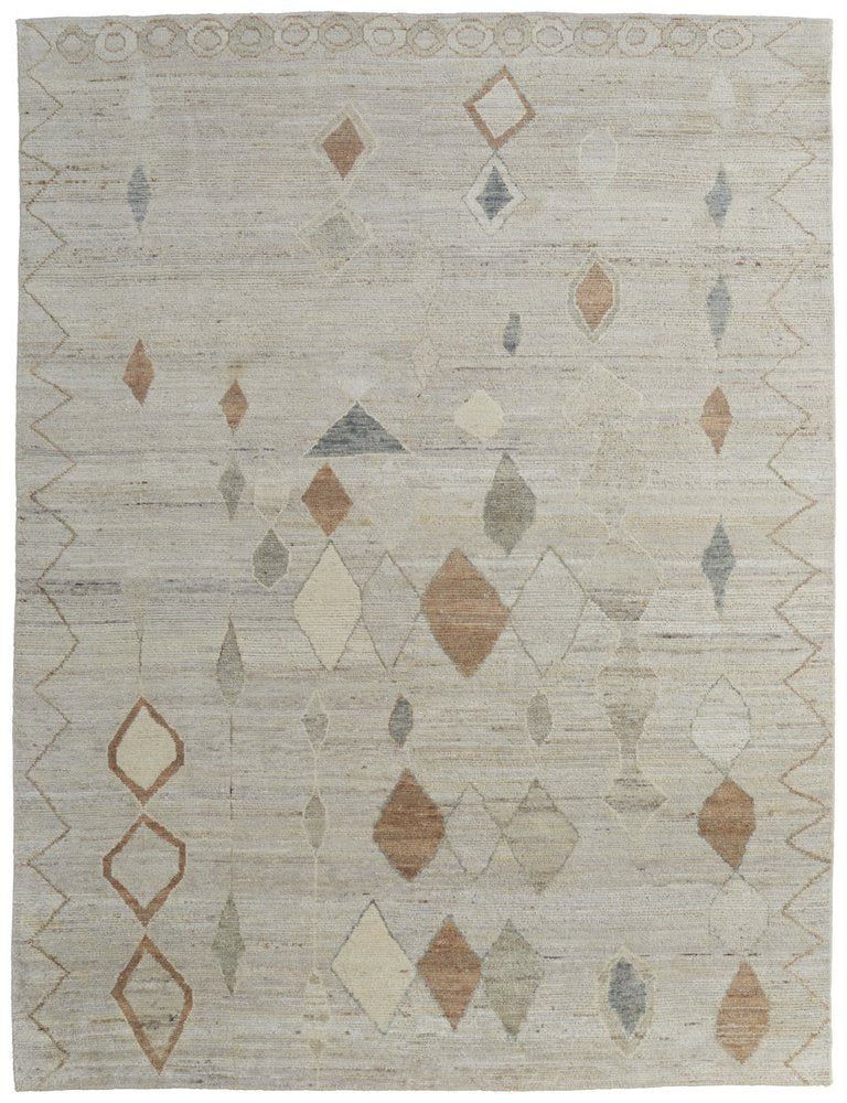 9' X 13' Tan Brown And Gray Moroccan Hand Knotted Area Rug