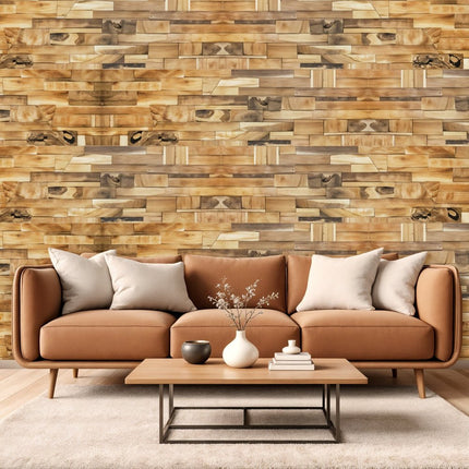 Brown 3D Embossed Abstract Teak Reclaimed Wood Decorative Wall Panels HomeRoots