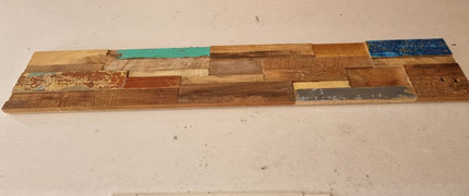 Blue Natural And Navy Blue 3D Embossed Teak Decorative Wall Panel HomeRoots