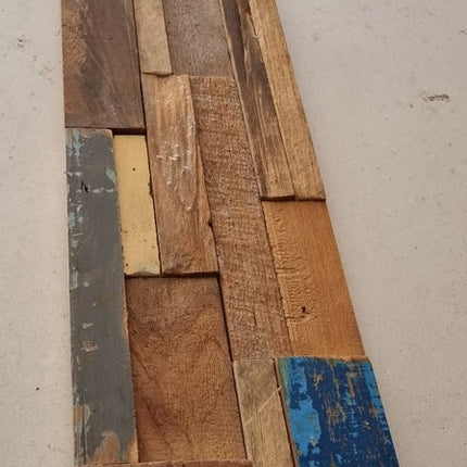 Blue Natural And Navy Blue 3D Embossed Teak Decorative Wall Panel HomeRoots