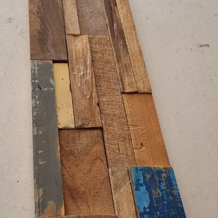 Blue Natural And Navy Blue 3D Embossed Teak Decorative Wall Panel HomeRoots