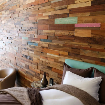 Blue Natural And Navy Blue 3D Embossed Teak Decorative Wall Panel HomeRoots