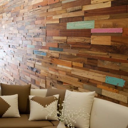 Blue Natural And Navy Blue 3D Embossed Teak Decorative Wall Panel HomeRoots
