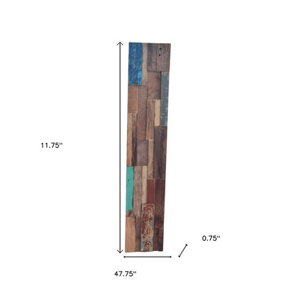 Blue Natural And Navy Blue 3D Embossed Teak Decorative Wall Panel HomeRoots
