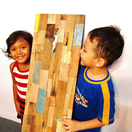 Blue Natural And Navy Blue 3D Embossed Teak Decorative Wall Panel HomeRoots