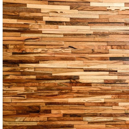 Brown 3D Embossed Geometric Teak Reclaimed Wood Decorative Wall Panels HomeRoots