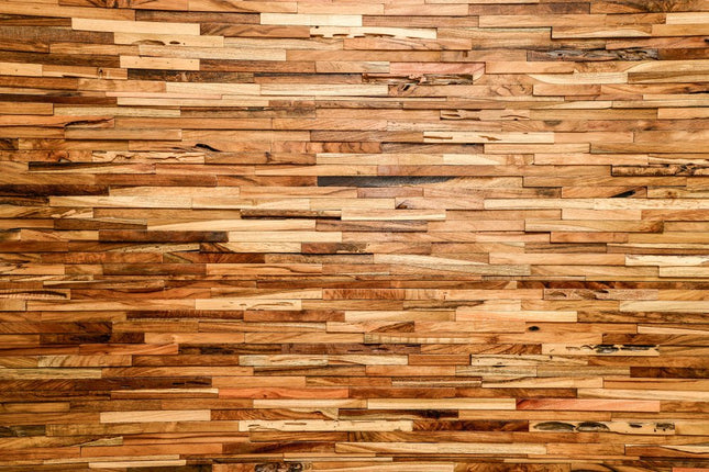 Brown 3D Embossed Geometric Teak Reclaimed Wood Decorative Wall Panels HomeRoots