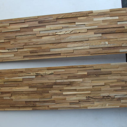 Brown 3D Embossed Geometric Teak Reclaimed Wood Decorative Wall Panels HomeRoots