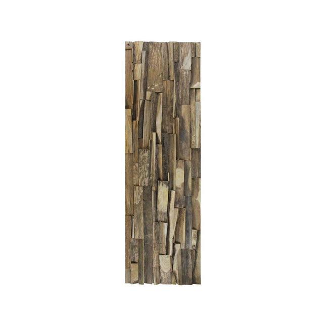 Brown 3D Embossed Geometric Teak Reclaimed Wood Decorative Wall Panels HomeRoots