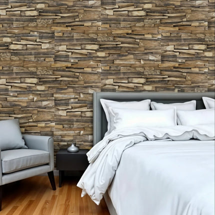 Brown 3D Embossed Geometric Teak Reclaimed Wood Decorative Wall Panels HomeRoots