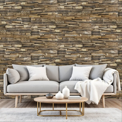 Brown 3D Embossed Geometric Teak Reclaimed Wood Decorative Wall Panels HomeRoots