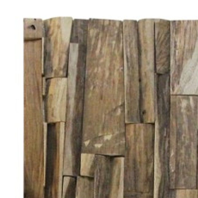 Brown 3D Embossed Geometric Teak Reclaimed Wood Decorative Wall Panels HomeRoots