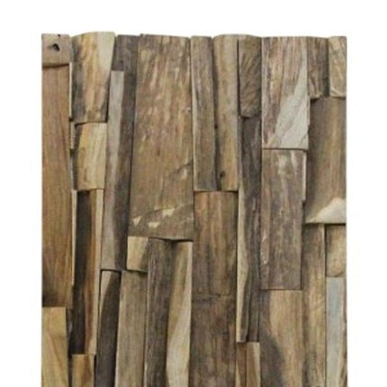 Brown 3D Embossed Geometric Teak Reclaimed Wood Decorative Wall Panels HomeRoots