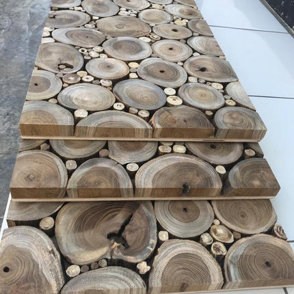 Natural Tree Stump Slice Teak Reclaimed Wood Decorative Wall Panels HomeRoots