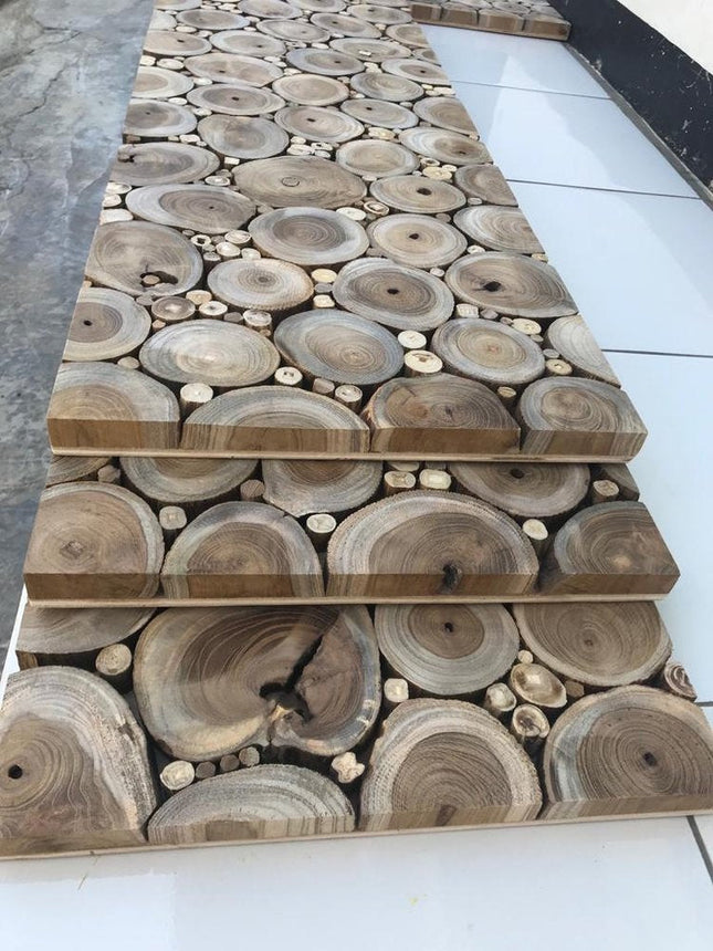 Natural Tree Stump Slice Teak Reclaimed Wood Decorative Wall Panels HomeRoots