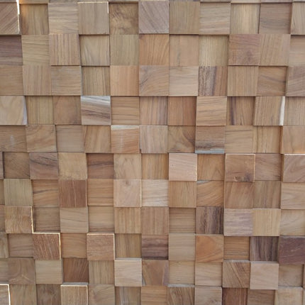 Brown 3D Embossed Block Teak Reclaimed Wood Decorative Wall Panels HomeRoots