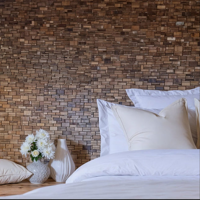 Brown 3D Embossed Abstract Teak Reclaimed Wood Decorative Wall Panels HomeRoots