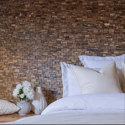 Brown 3D Embossed Abstract Teak Reclaimed Wood Decorative Wall Panels HomeRoots