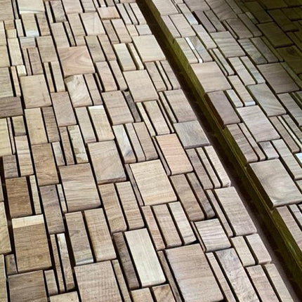 Brown 3D Embossed Abstract Teak Reclaimed Wood Decorative Wall Panels HomeRoots