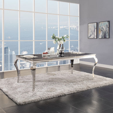 ACME 62070 Fabiola Dining Table, Stainless Steel & Black Glass (1Set/3Ctn) ACME Furniture