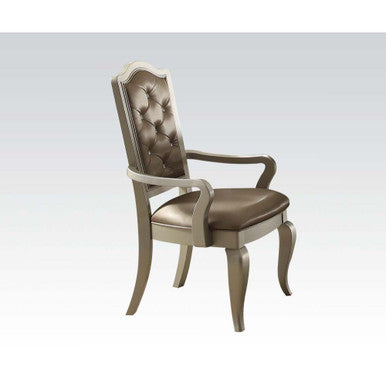 ACME 62083 Francesca Arm Chair (Set-2), Silver PU & Champagne ACME Furniture