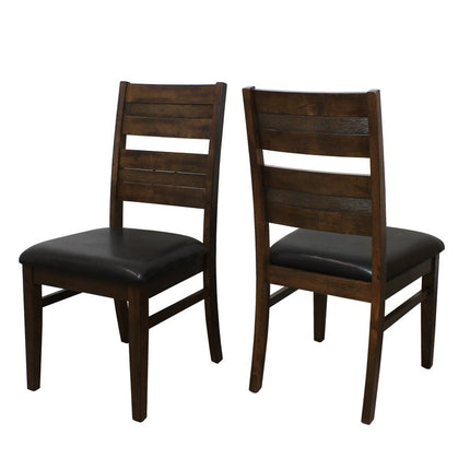 Set of Two Black and Dark Brown Faux Leather Slat Back Dining Side Chairs