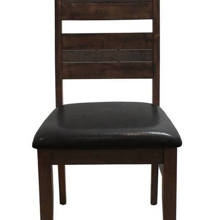 Set of Two Black and Dark Brown Faux Leather Slat Back Dining Side Chairs